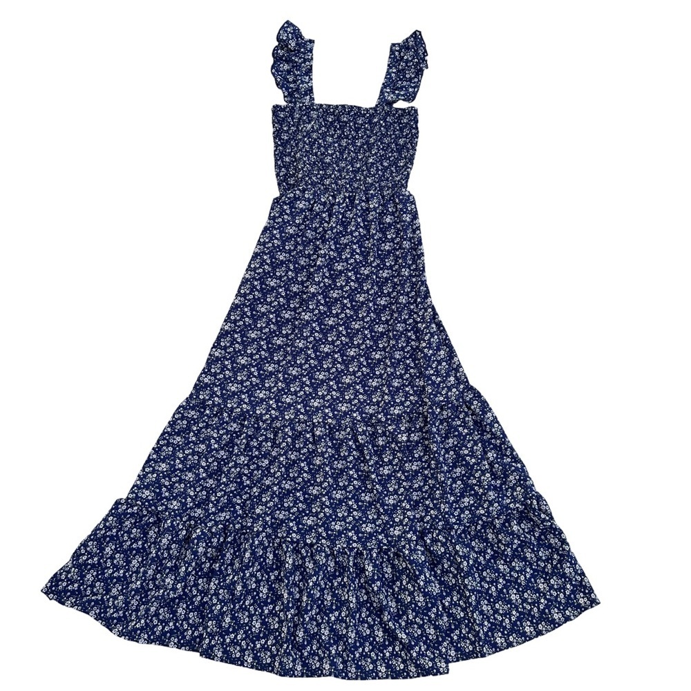 Popular 21 Women's S Blue Floral Smocked Maxi Dress Boho Spaghetti Strap - Picture 3 of 7